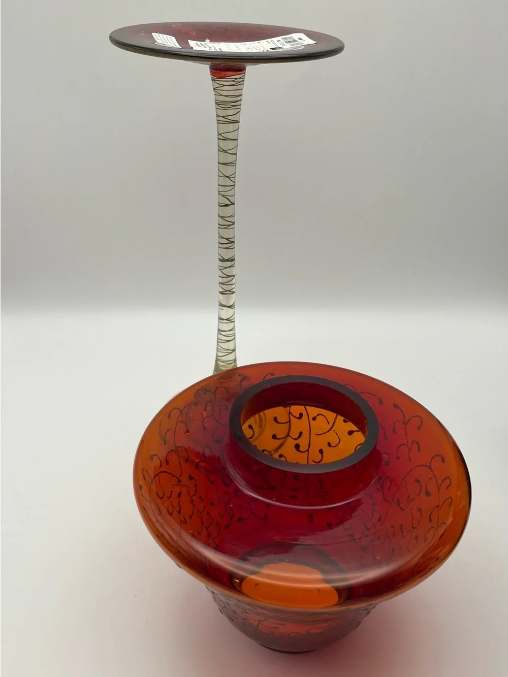 Pier 1 Imports, 2 pc., Hand Painted Glass, Long-stem Tea light Holder and Shade